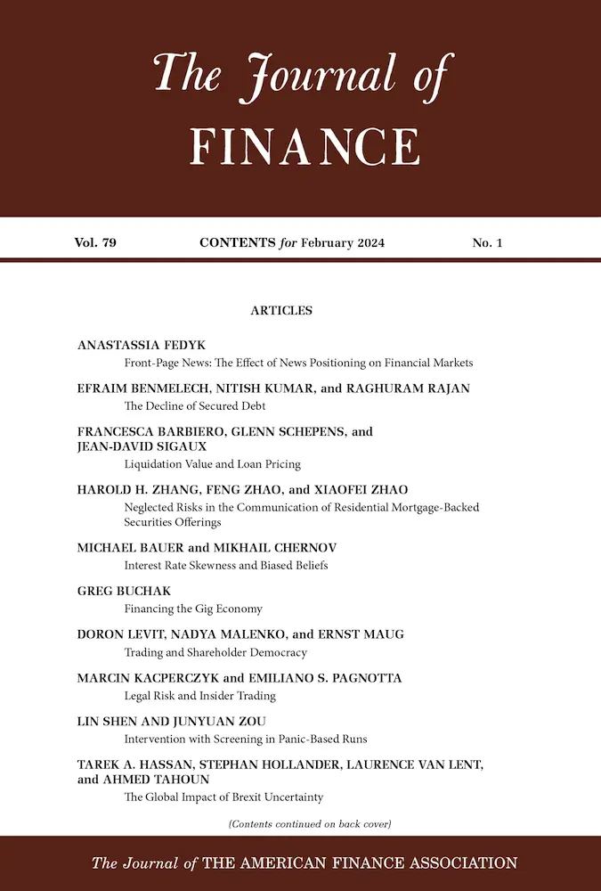 A cover image of the Journal of Finance.